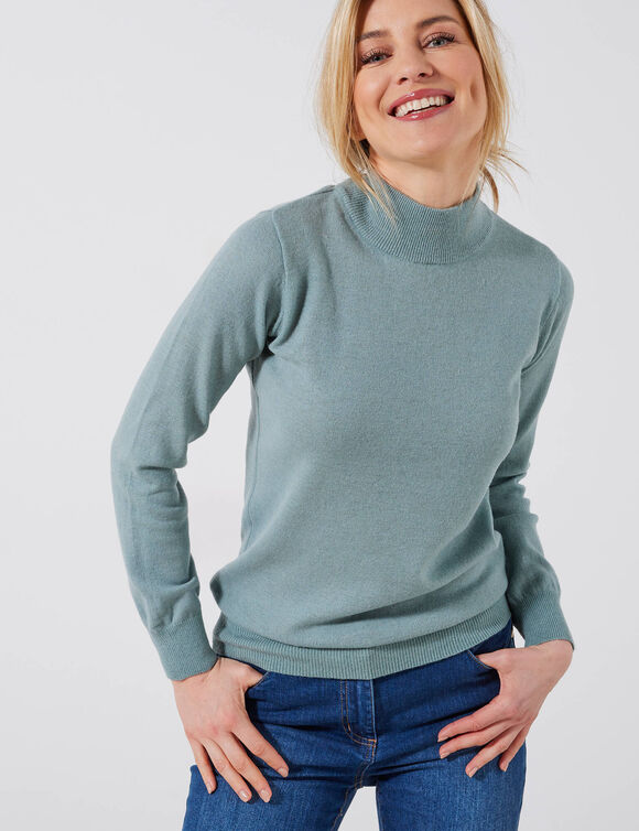 Pull col montant, laine d'agneau (vert grisé) Pull col montant, laine d'agneau (vert grisé)